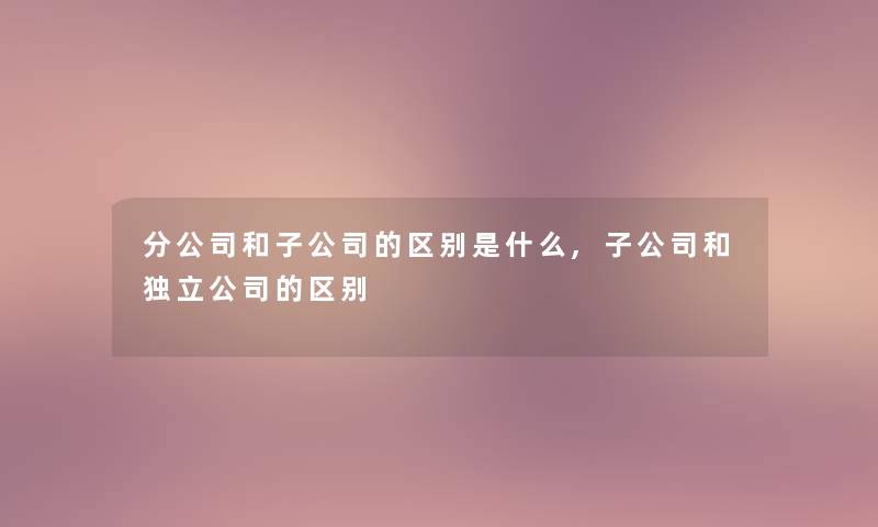 分公司和子公司的区别是什么,子公司和独立公司的区别