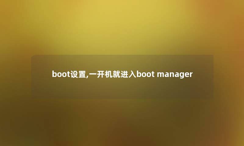 boot设置,一开机就进入boot manager