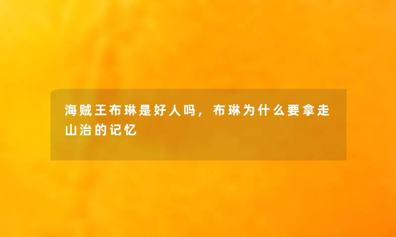 海贼王布琳是好人吗,布琳为什么要拿走山治的记忆