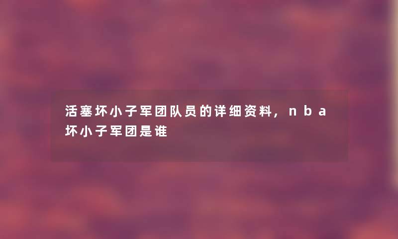 活塞坏小子军团队员的详细资料,nba坏小子军团是谁