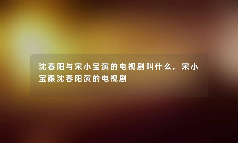 沈春阳与宋小宝演的电视剧叫什么,宋小宝跟沈春阳演的电视剧