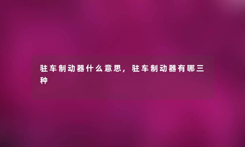 驻车制动器什么意思,驻车制动器有哪三种