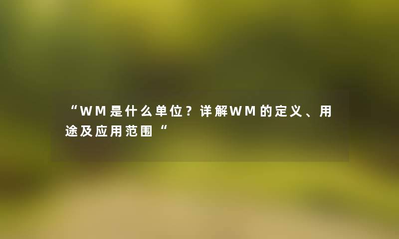 WM是什么单位？详解WM的定义、用途及应用范围