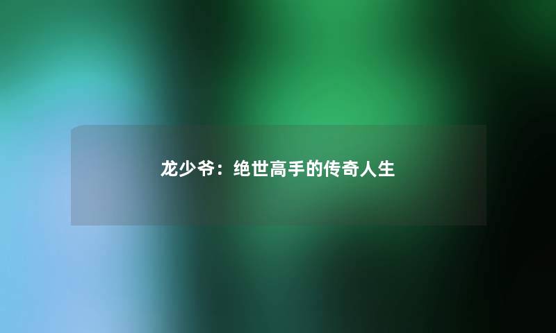 龙少爷：绝世高手的传奇人生
