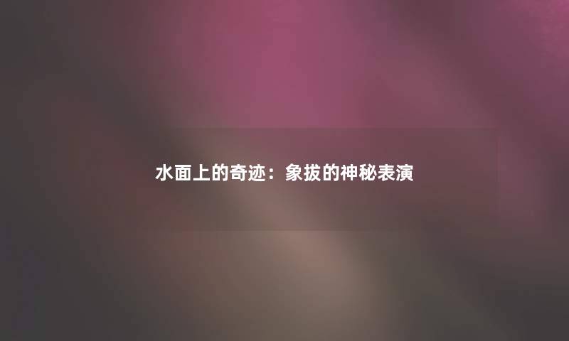 水面上的奇迹：象拔的神秘表演