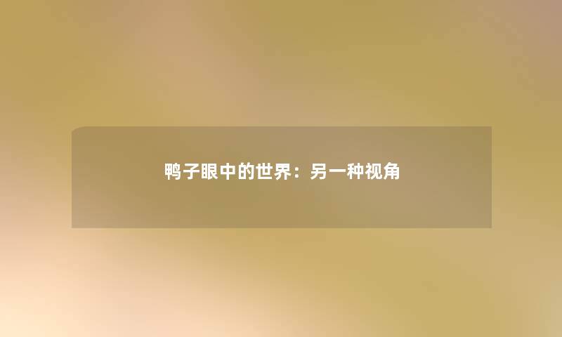 鸭子眼中的世界：另一种视角