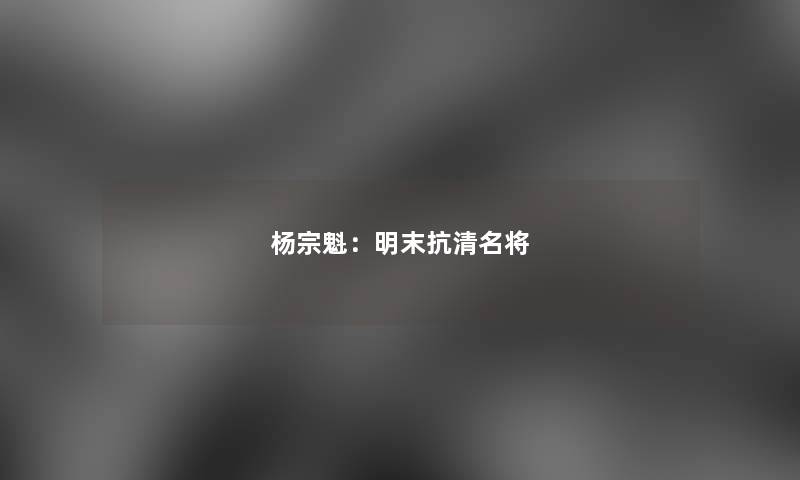 杨宗魁：明末抗清名将