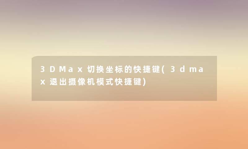 3DMax切换坐标的快捷键(3dmax退出摄像机模式快捷键)
