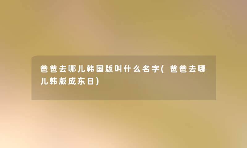 爸爸去哪儿韩国版叫什么名字(爸爸去哪儿韩版成东日)
