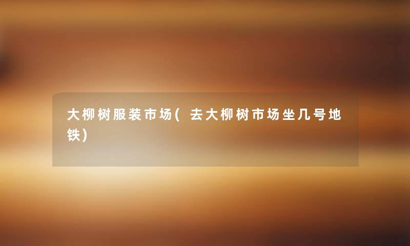 大柳树服装市场(去大柳树市场坐几号地铁)