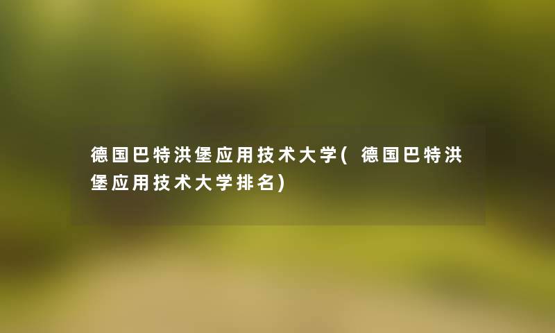 德国巴特洪堡应用技术大学(德国巴特洪堡应用技术大学推荐)