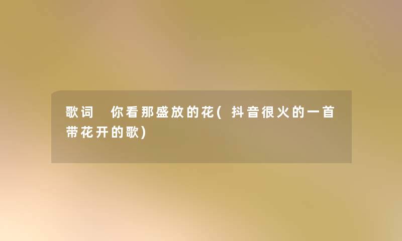 歌词 你看那盛放的花(抖音很火的一首带花开的歌)