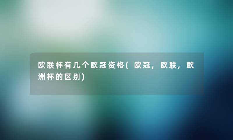 欧联杯有几个欧冠资格(欧冠,欧联,欧洲杯的区别)