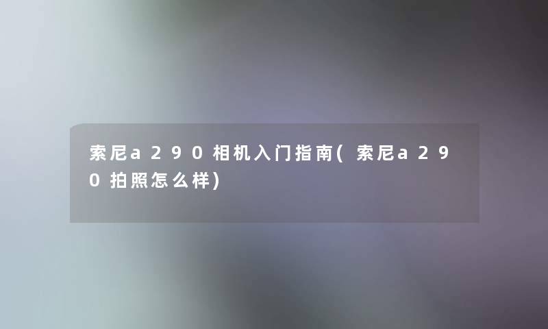 索尼a290相机入门指南(索尼a290拍照怎么样)