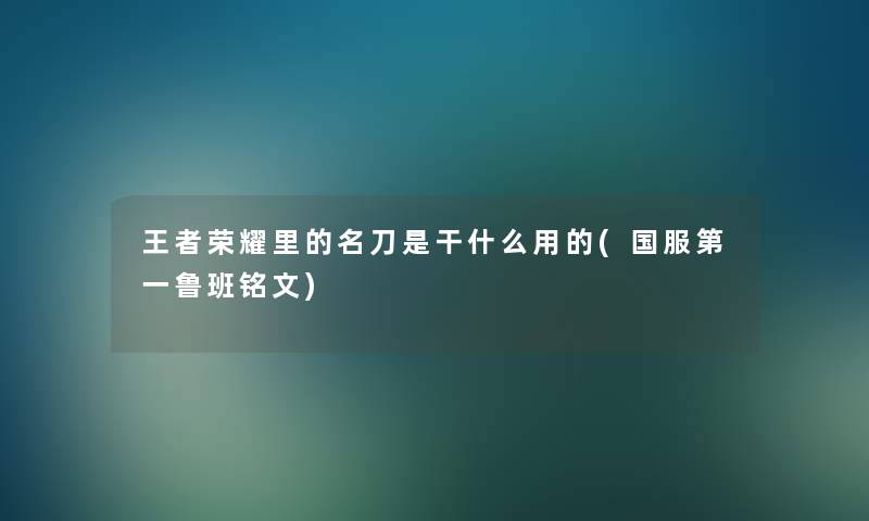 王者荣耀里的名刀是干什么用的(国服第一鲁班铭文)