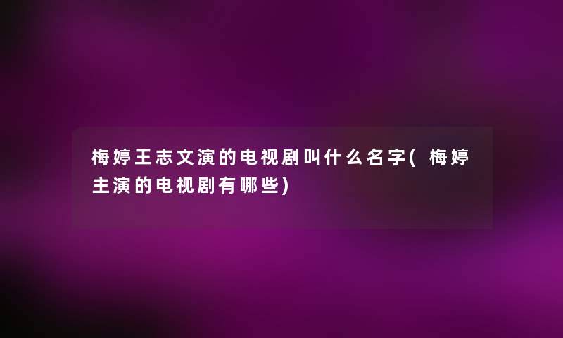 梅婷王志文演的电视剧叫什么名字(梅婷主演的电视剧有哪些)