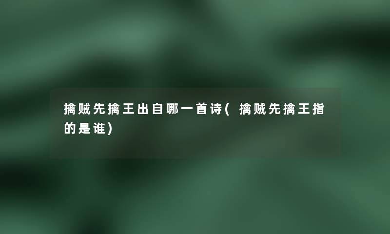 擒贼先擒王出自哪一首诗(擒贼先擒王指的是谁)