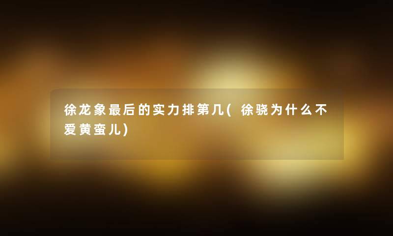 徐龙象后的实力排第几(徐骁为什么不爱黄蛮儿)