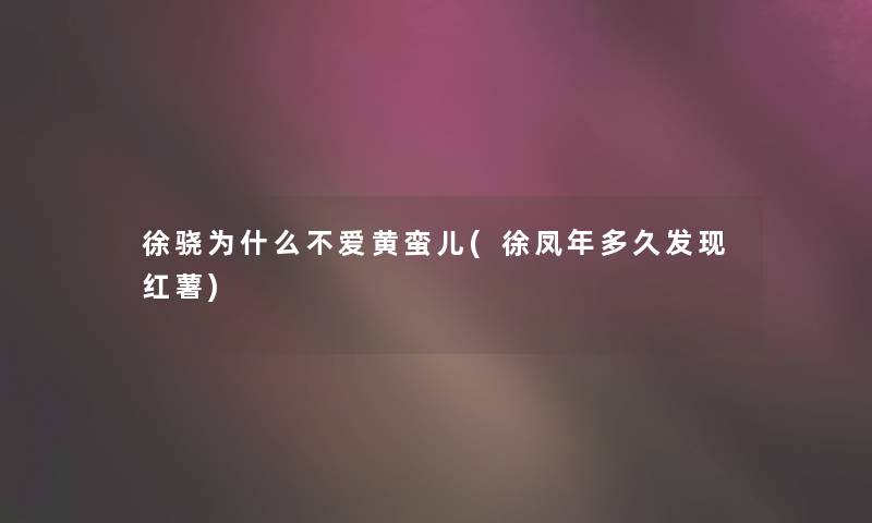 徐骁为什么不爱黄蛮儿(徐凤年多久发现红薯)