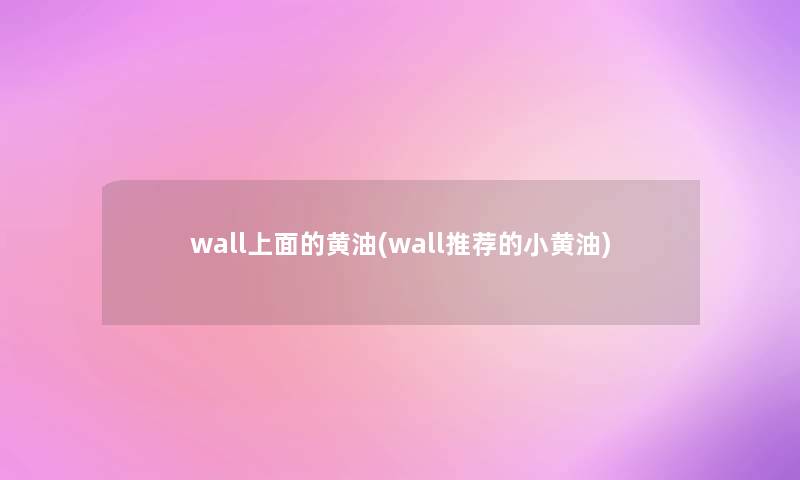 wall上面的黄油(wall推荐的小黄油)