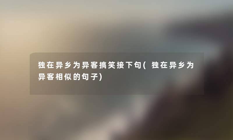 独在异乡为异客搞笑接下句(独在异乡为异客相似的句子)