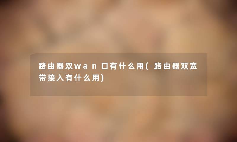 路由器双wan口有什么用(路由器双宽带接入有什么用)